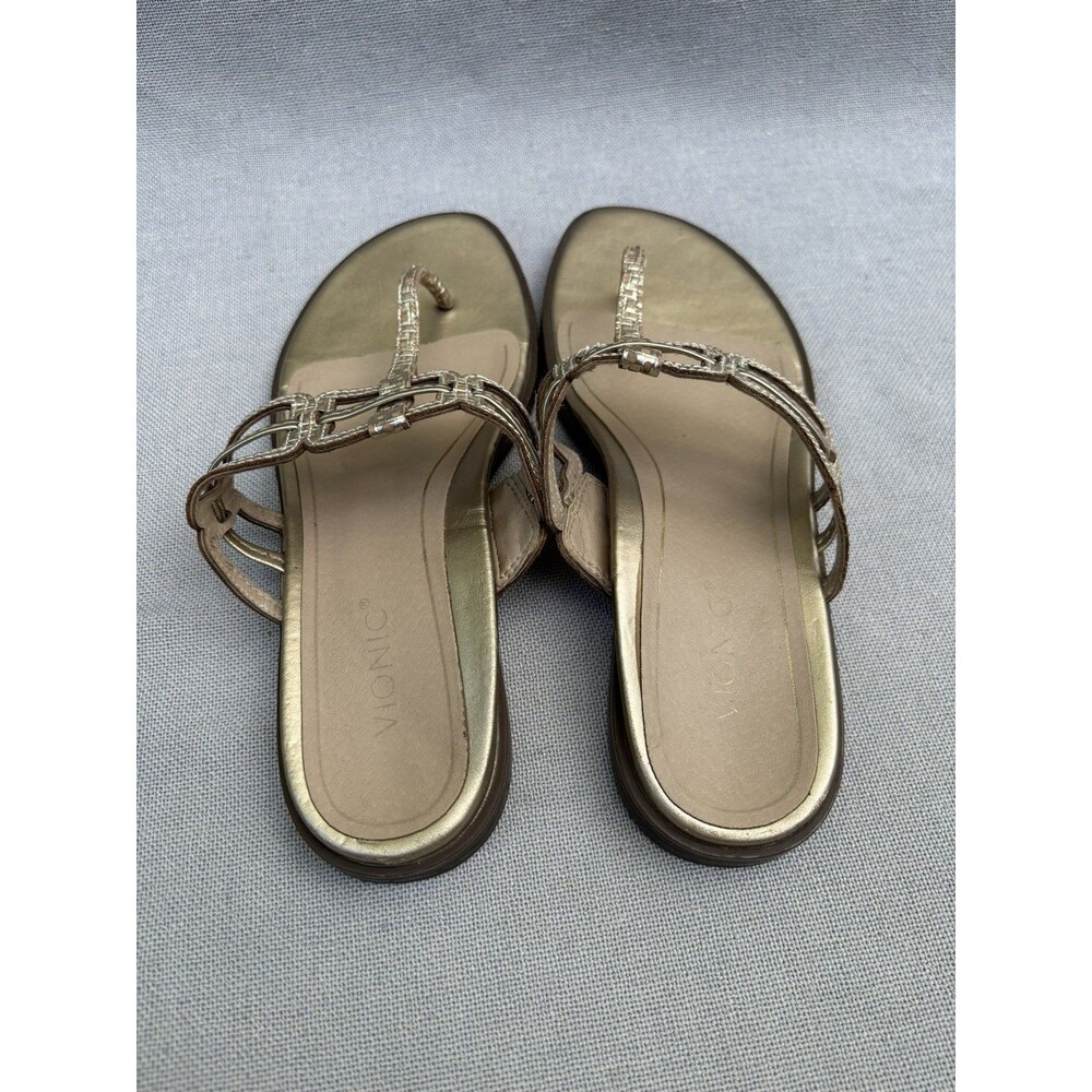 Vionic Alvana Gold Leather Thong Sandals Flat Heeled Size 8 - Picture 6 of 11
